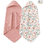 Yoofoss Hooded Baby Towels for Newborn 2 Pack 100% Muslin Organic Cotton Baby by YOOFOSS