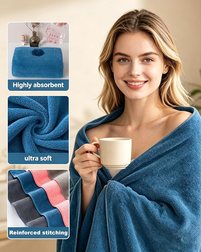 Lumimi Towels 3 Piece Very Soft Microfiber Bath Sheet Towel Set Super Absorbent - Image 2