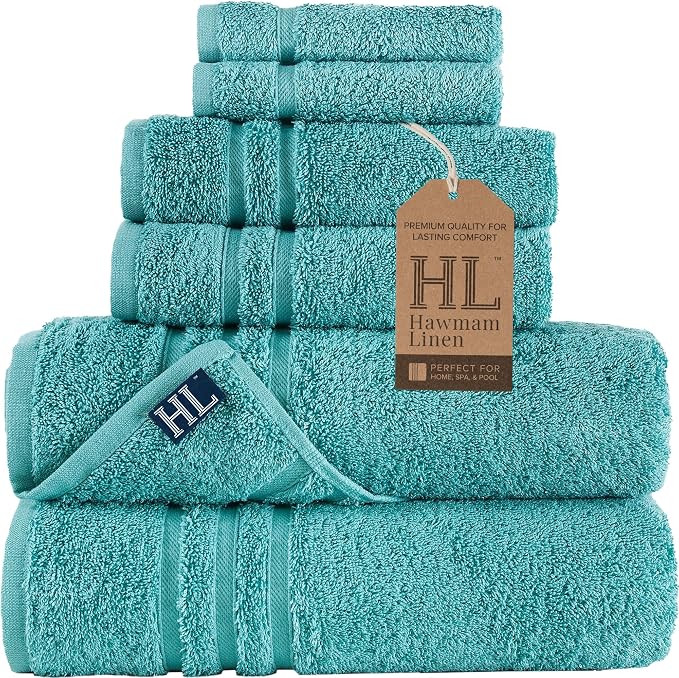 Hawmam Linen Teal Turquoise 6 Piece Bath Towels Set by HawmamLinen