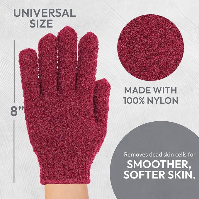 4 Pairs Exfoliating Gloves, 100% Nylon, Dual Texture Body Scrub - Image 3