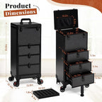 Rolling Makeup Train Case with 3 Drawers, Nail Trolley Cart Salon Station - Image 4