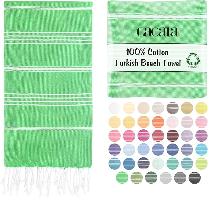 Cacala Lightweight and Thin Turkish Beach Towel 100% Cotton Sand-Free and by Cacala