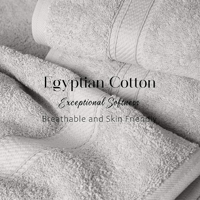 SUPERIOR Solid Egyptian Cotton Towel Set, Washcloths 13” x 13”, Hand Towels 20” - Image 5