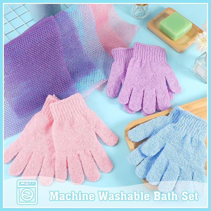 6 Pack African Net Sponge Exfoliating Glove Set, 3 Bath Sponge Body Scrubber - Image 4