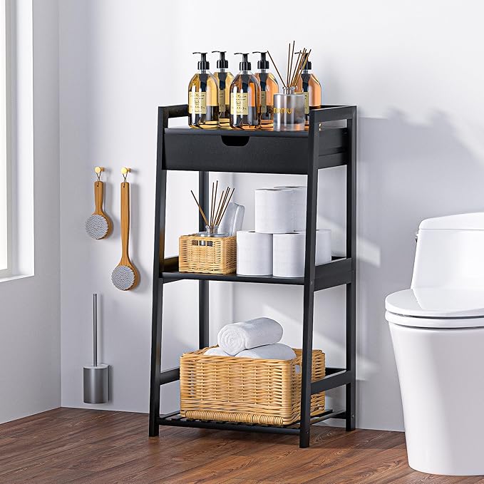 POXAKA 3 Tier Bamboo Bathroom Shelves - Image 2