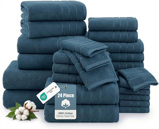 100% Mercerized Cotton Bathroom Towel Sets of 24 by CasaPlatino