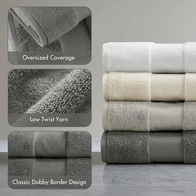 Madison Park Turkish Bath Towel Set 100% Cotton Bath Towel 600GSM Oversized - Image 4