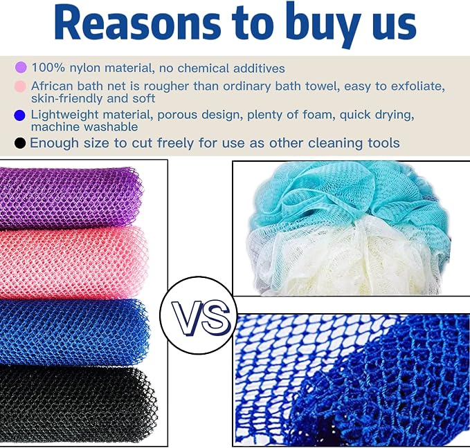 African Exfoliating Net, 4 Pieces African Net Sponge, Nylon African Bath Sponge - Image 3