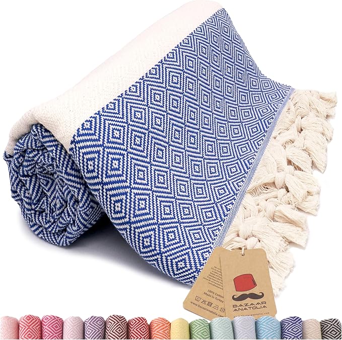 Bazaar Anatolia Turkish Beach Towel – 100% Cotton, Quick Dry, Sand Free Towel by BazaarAnatolia