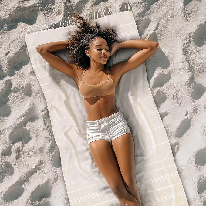 Cacala Lightweight and Thin Turkish Beach Towel 100% Cotton Sand-Free and - Image 2