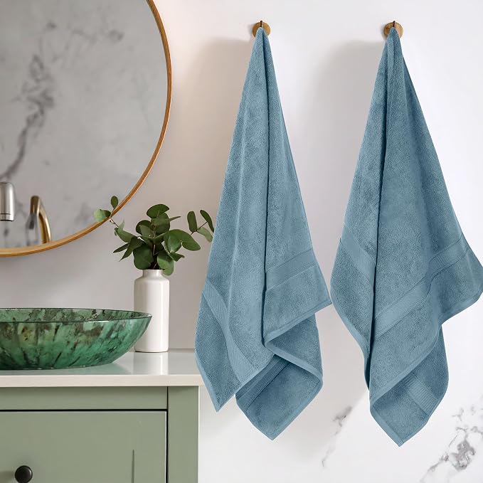 Superior Solid Egyptian Cotton Bath Towel Set, Denim Blue - Image 2