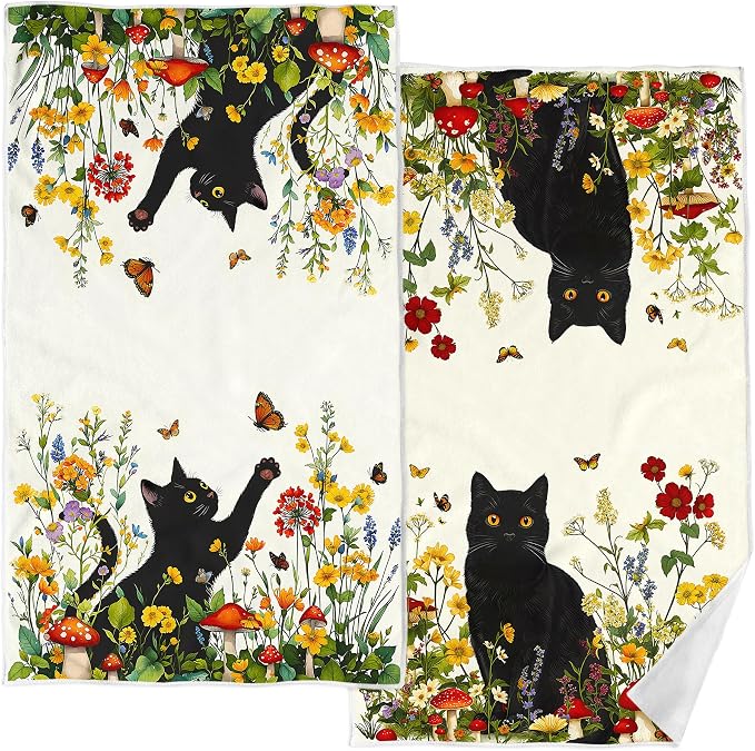 Accnicc 2 Pack Black Cat Bathroom Hand Towels Decorative Spring Floral Dish by Accnicc