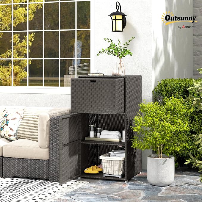 Outsunny Outdoor Towel Rack & Pool Storage Cabinet/Hot Tub Accessory Storage - Image 2