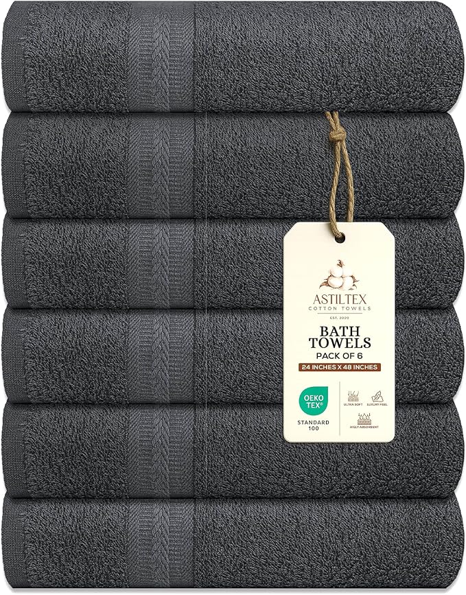 Medium Bath Towels Pack of 6 – 24x48 Inches – Soft, Quick Dry & Highly by ASTILTEXCottonTowels
