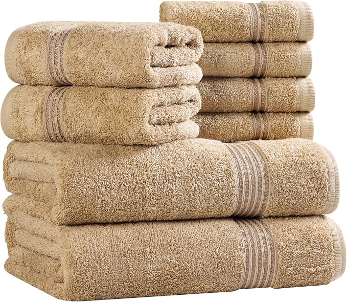 Superior Egyptian Cotton 8-Piece Towel Set, Guest Bath Decor Essentials - Image 2