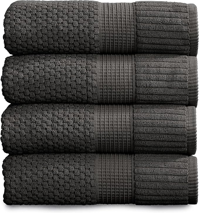 NY Loft 100% Cotton 4 Pack Bath Towels, Dark Grey, OEKO-TEX Certified, Machine by NYLoft