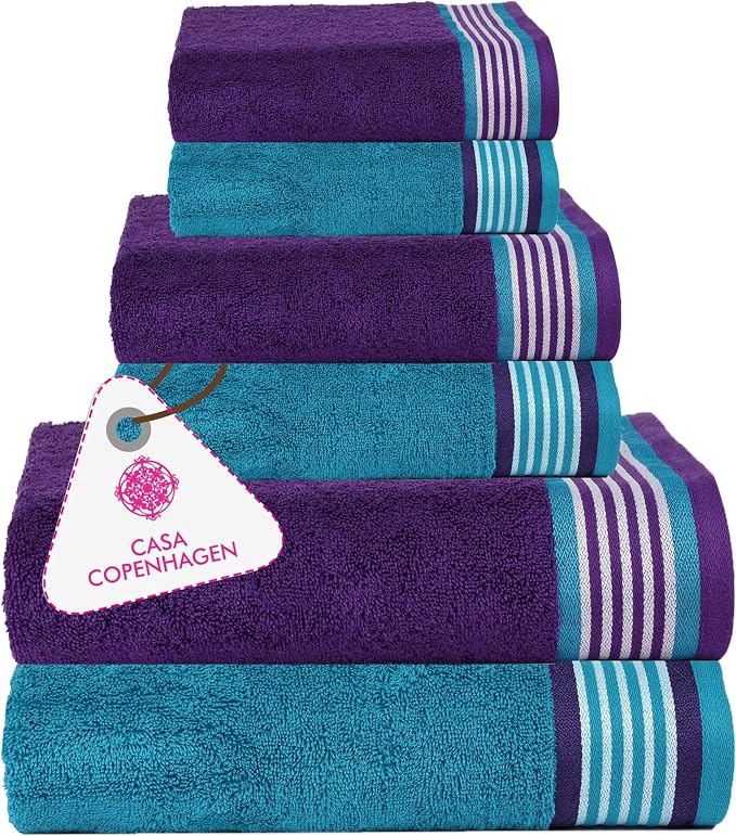CASA COPENHAGEN He & She 6 Pieces Towel Set- Violet Indigo + Blue Green by CASACOPENHAGEN