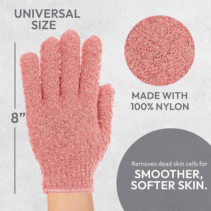 4 Pairs Exfoliating Gloves, 100% Nylon, Dual Texture Body Scrub - Image 3