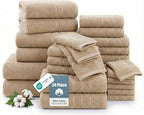 24-Piece 100% Cotton Towels and Washcloths Set – 2 Bath Sheets, 2 Bath by CasaPlatino