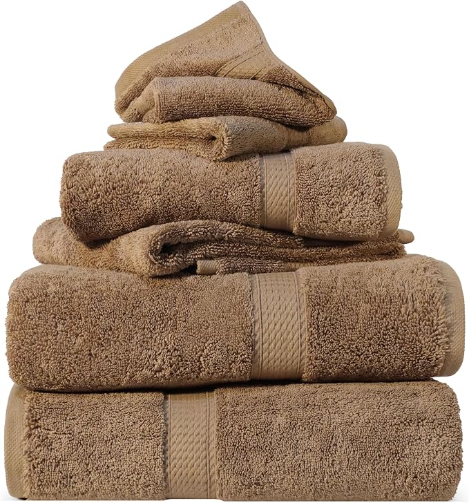 SUPERIOR Egyptian Cotton Pile 6 Piece Towel Set, Includes 2 Bath, 2 Hand by SUPERIOR