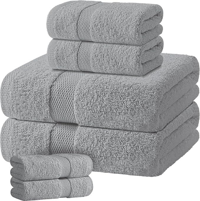 Light Gray Bath Towel Set of 6 by WhiteClassic