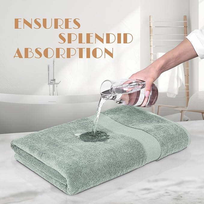 White Classic Wealuxe Green Bath Towels 24x50 Inch, Cotton Towel Set - Image 5