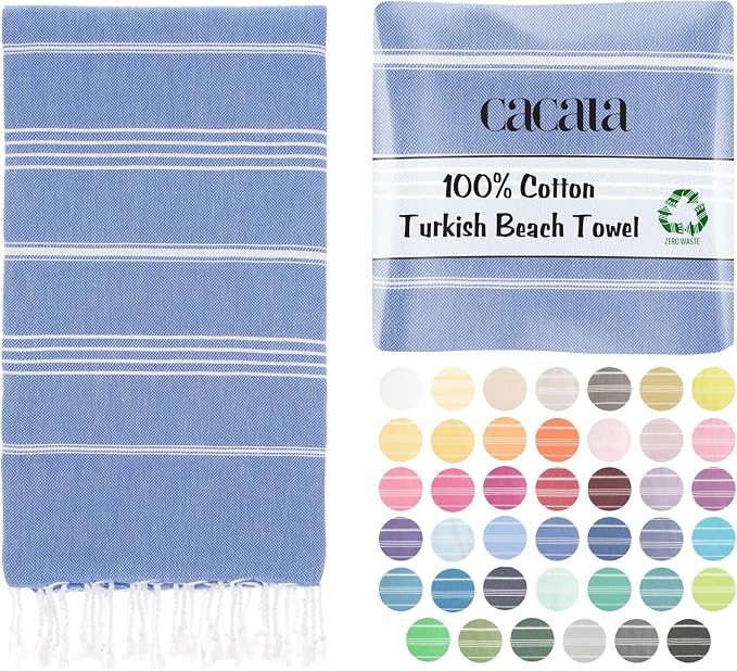 Cacala Lightweight and Thin Turkish Beach Towel 100% Cotton Sand-Free and by Cacala