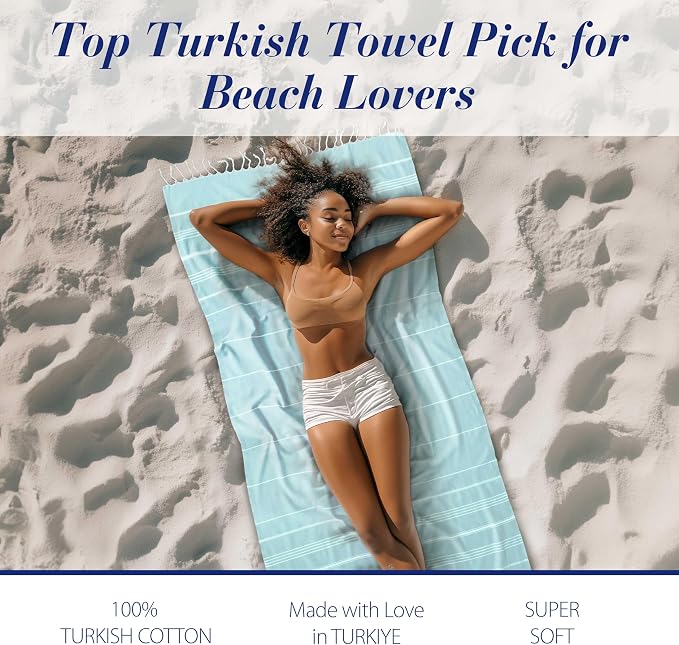 Cacala Lightweight and Thin Turkish Beach Towel 100% Cotton Sand-Free and - Image 3