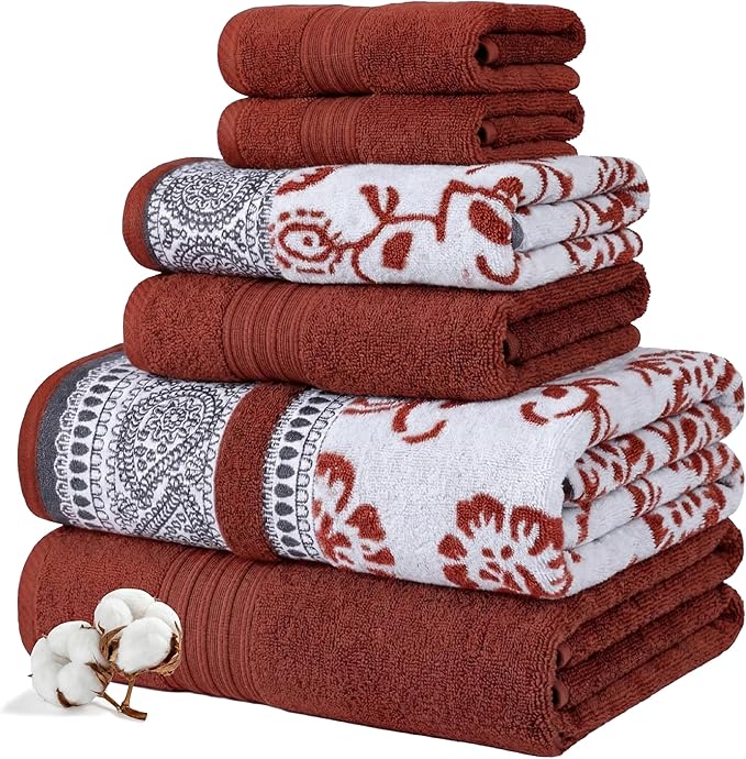 Modern Threads Floral Trail 6-Piece 100% Cotton Towel Set – Reversible Yarn by ModernThreads