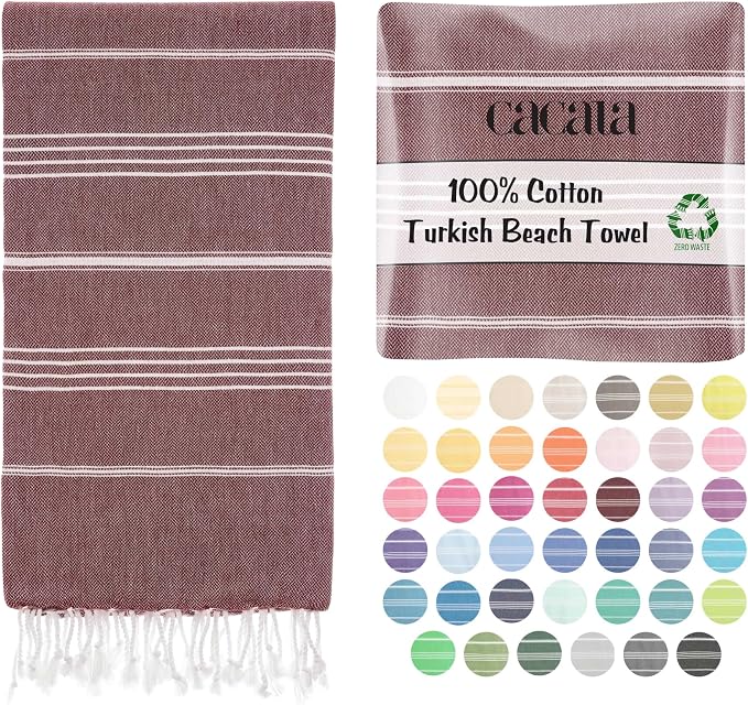 Cacala Lightweight and Thin Turkish Beach Towel 100% Cotton Sand-Free and by Cacala