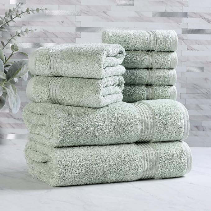 Superior Egyptian Cotton 8-Piece Towel Set, Guest Bath Decor Essentials by SUPERIOR