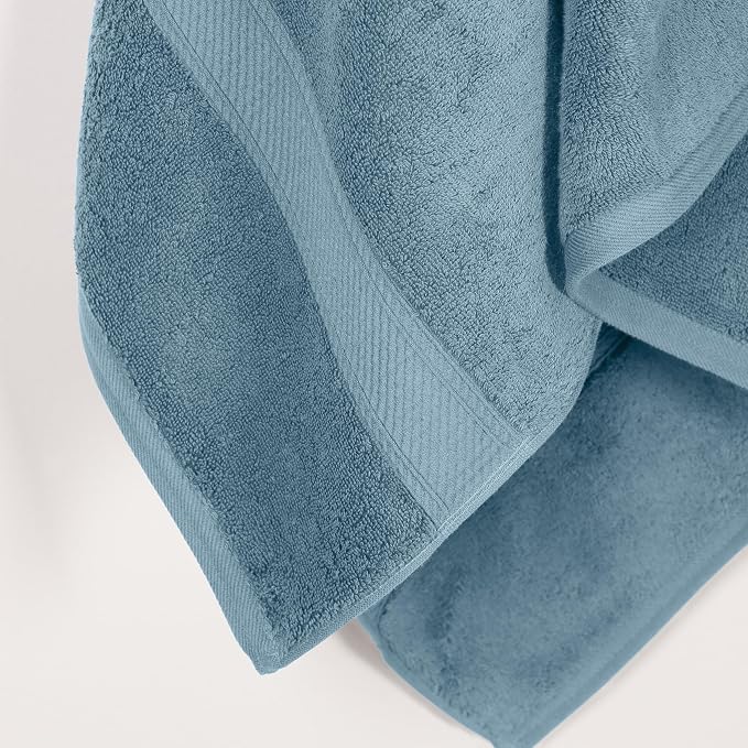 Superior Solid Egyptian Cotton Bath Towel Set, Denim Blue - Image 6