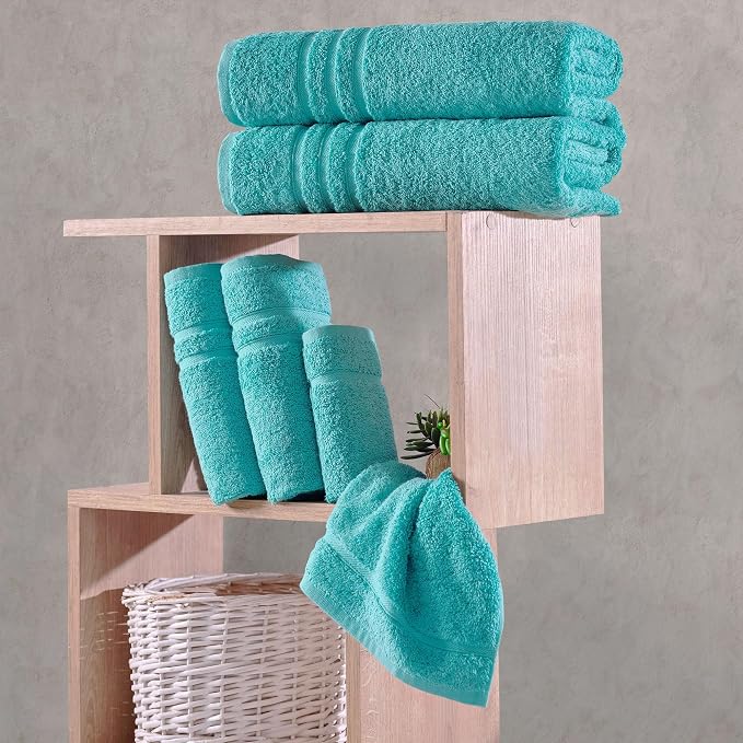 Hawmam Linen Teal Turquoise 6 Piece Bath Towels Set - Image 5