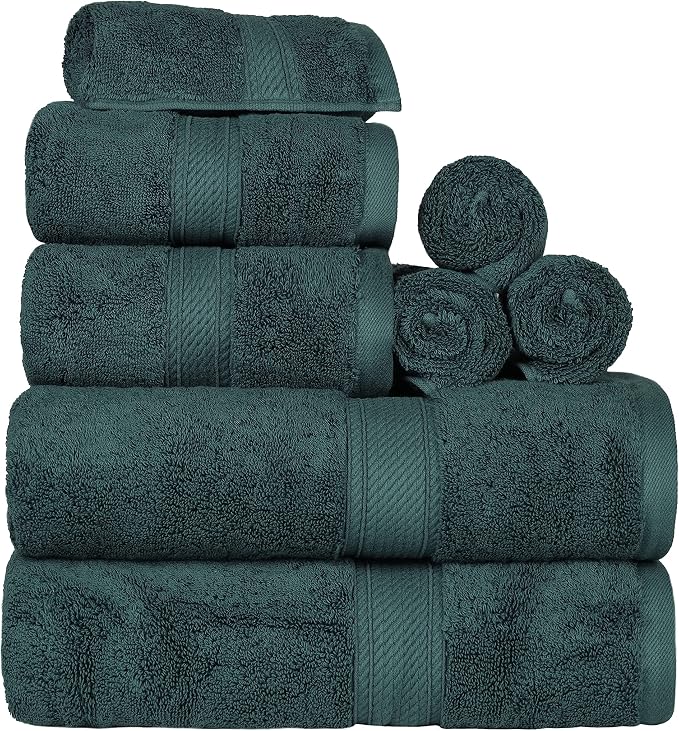 SUPERIOR Egyptian Cotton Pile 8 Piece Towel Set, Includes 2 Bath, 2 Hand by SUPERIOR