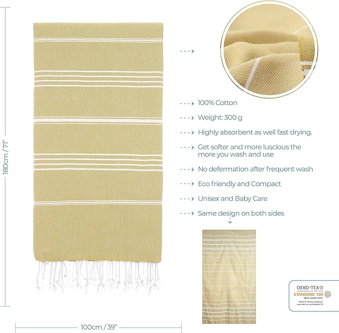 Cacala Lightweight and Thin Turkish Beach Towel 100% Cotton Sand-Free and - Image 6