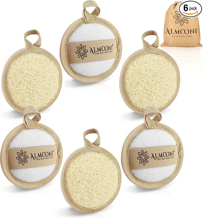 Almooni Natural Loofah Exfoliating Facial Scrubber, Made by Almooni