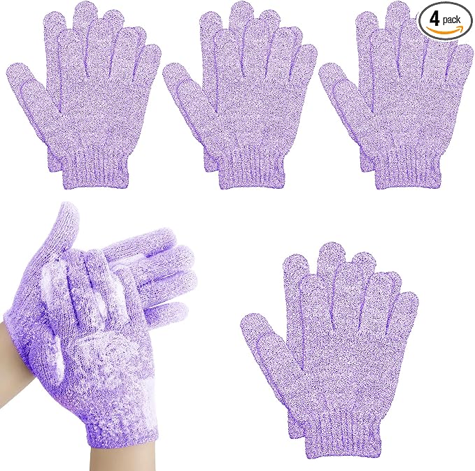 4 Pairs Bath Gloves, Body Scrub Mitts, Shower Scrubber Gloves by Biiange