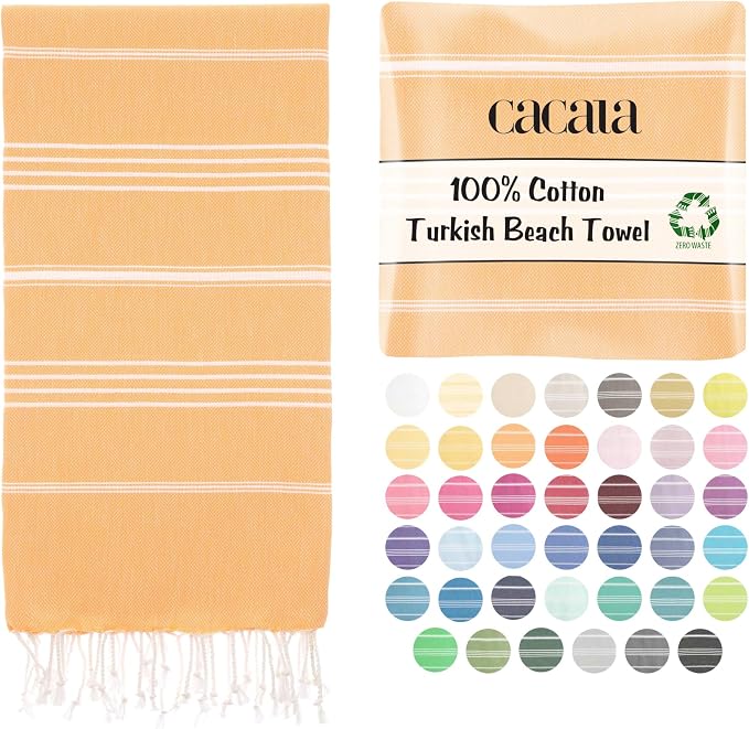 Cacala Lightweight and Thin Turkish Beach Towel 100% Cotton Sand-Free and by CACALA