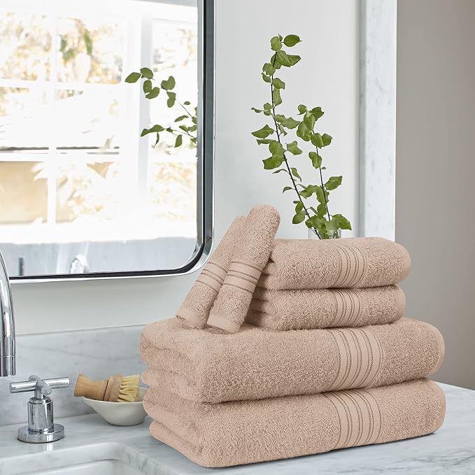 BOUTIQUO 6 Pack Cotton Towel Set, Contains 2 Bath Towels 28x55 inch, 2 Hand - Image 3