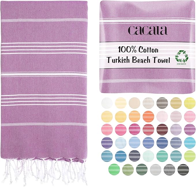 Cacala Lightweight and Thin Turkish Beach Towel 100% Cotton Sand-Free and by Cacala