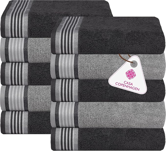 CASA COPENHAGEN® He & She 10 Pieces Hand Towel Set, Granite Grey + Mirage Grey by CASACOPENHAGEN
