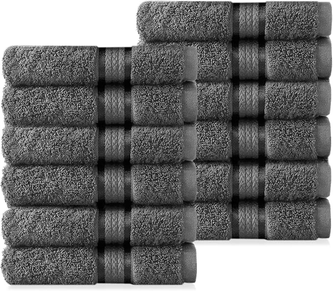 Cotton Craft Ultra Soft 12 Pack Wash Cloths 12x12 Charcoal Weighs 2 Ounces Each by COTTONCRAFT