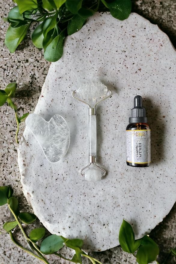 100% Real Crystal Jade Stone Roller and Gua Sha Set - Image 4