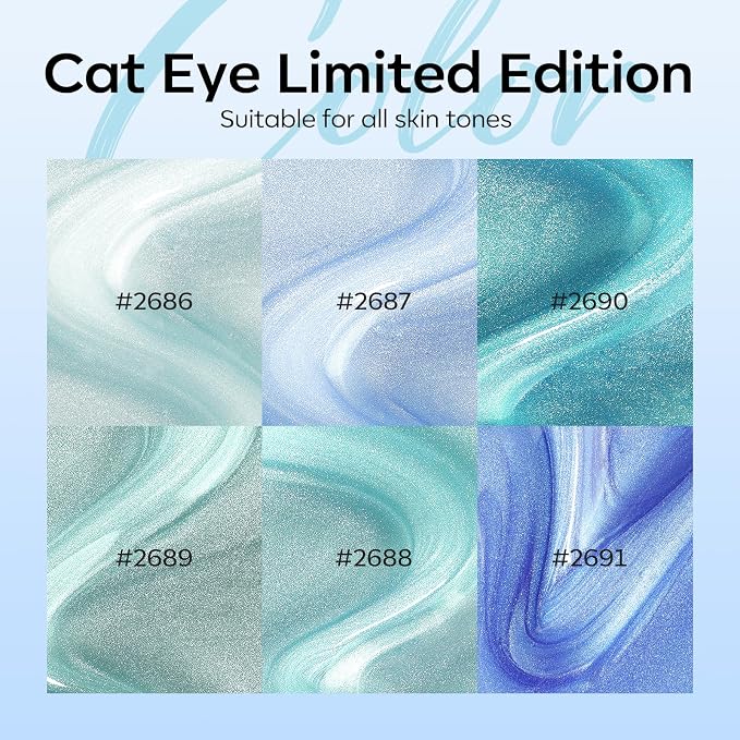 modelones Cat Eye Gel Nail Polish Set, 6 Colors Light Baby Blue Green 9D Cat - Image 8