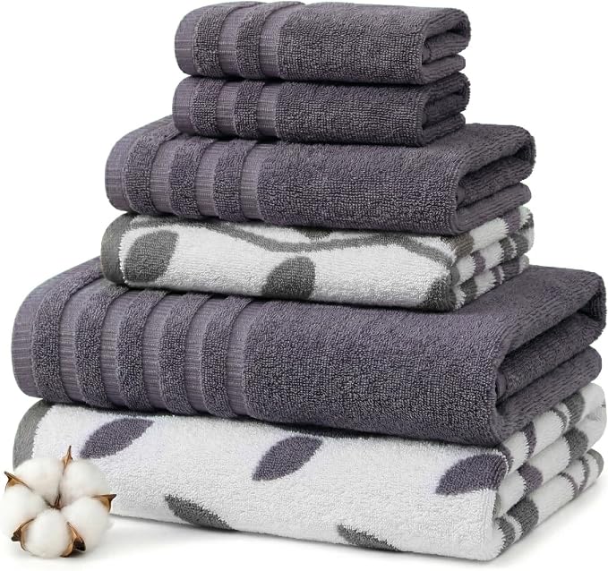 Modern Threads Natural Vine 6-Piece 100% Cotton Towel Set – Yarn Dyed Jacquard by ModernThreads