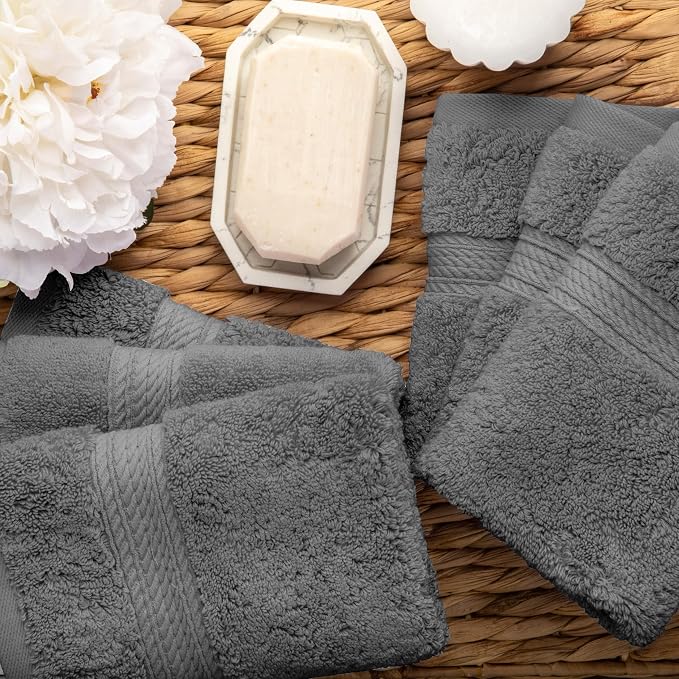 Superior Egyptian Cotton Pile Face Towel/Washcloth Set of 6, Ultra Soft Luxury - Image 4