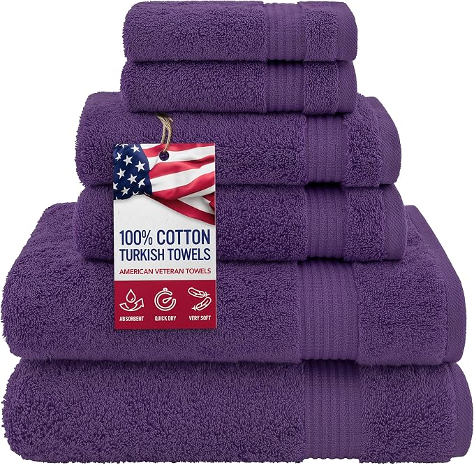 American Veteran Towel, 100% Cotton Turkish 6 Piece Towel Set, Luxury Towels by AmericanVeteranTowel