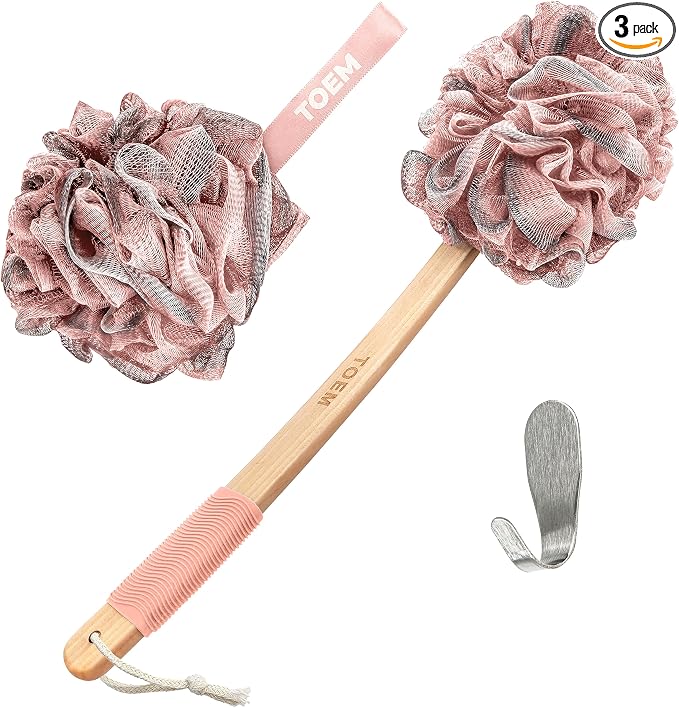 Toem® Loofah Back Scrubber for Shower | Bamboo Charcoal Fiber Infused | Loufas by TOEM