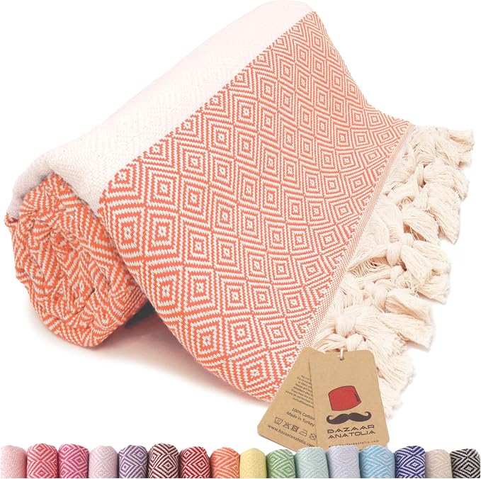 Bazaar Anatolia Turkish Beach Towel – 100% Cotton, Quick Dry, Sand Free Towel by BazaarAnatolia