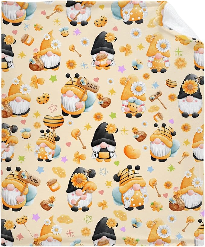 Bee Kind Gnome Flannel Fleece Blanket Throw Couch Microfiber Soft Cozy by DOREALA